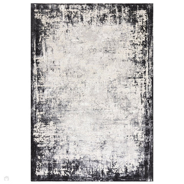 Kuza Border Modern Abstract Distressed Shimmer Hi-Lo Textured Soft Velvety Touch High-Density Durable Easy-Care Short Pile Light Grey/Charcoal/Cream Rug-Asiatic Carpets-Rug Love - The Most Loved Rug Store